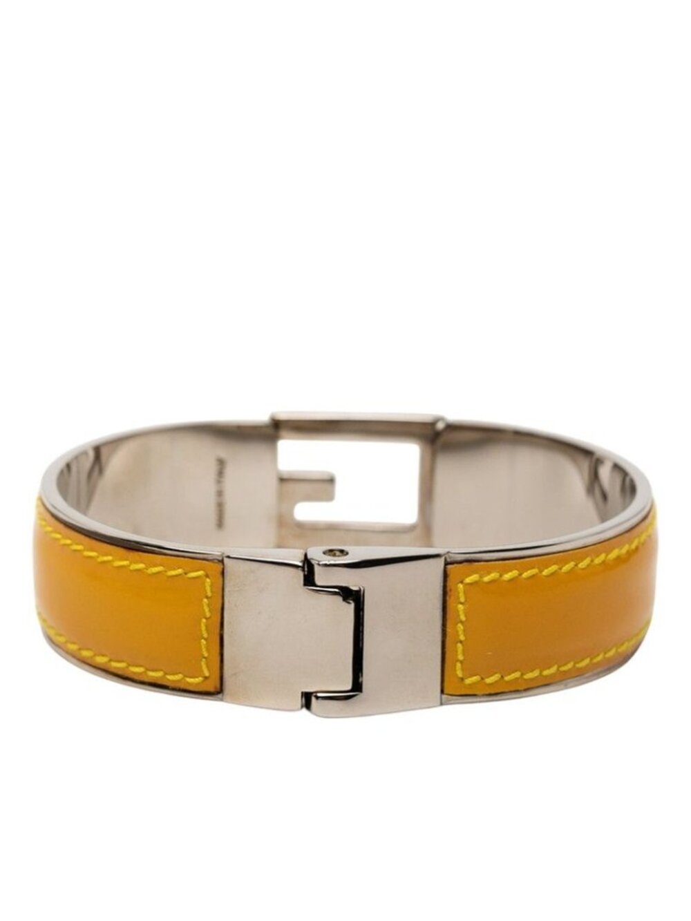 Gucci Logo Bangle Silver And Yellow Patent Leather And Metal Bracelet - Picture 3 of 5
